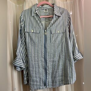ANNE KLEIN Long Sleeved Striped Collared Shirt